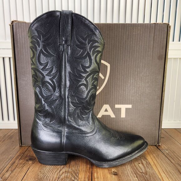 Ariat Deertan Heritage Mens Size 10.5 EE Wide Black Leather Western Cowboy Boots - Picture 1 of 15
